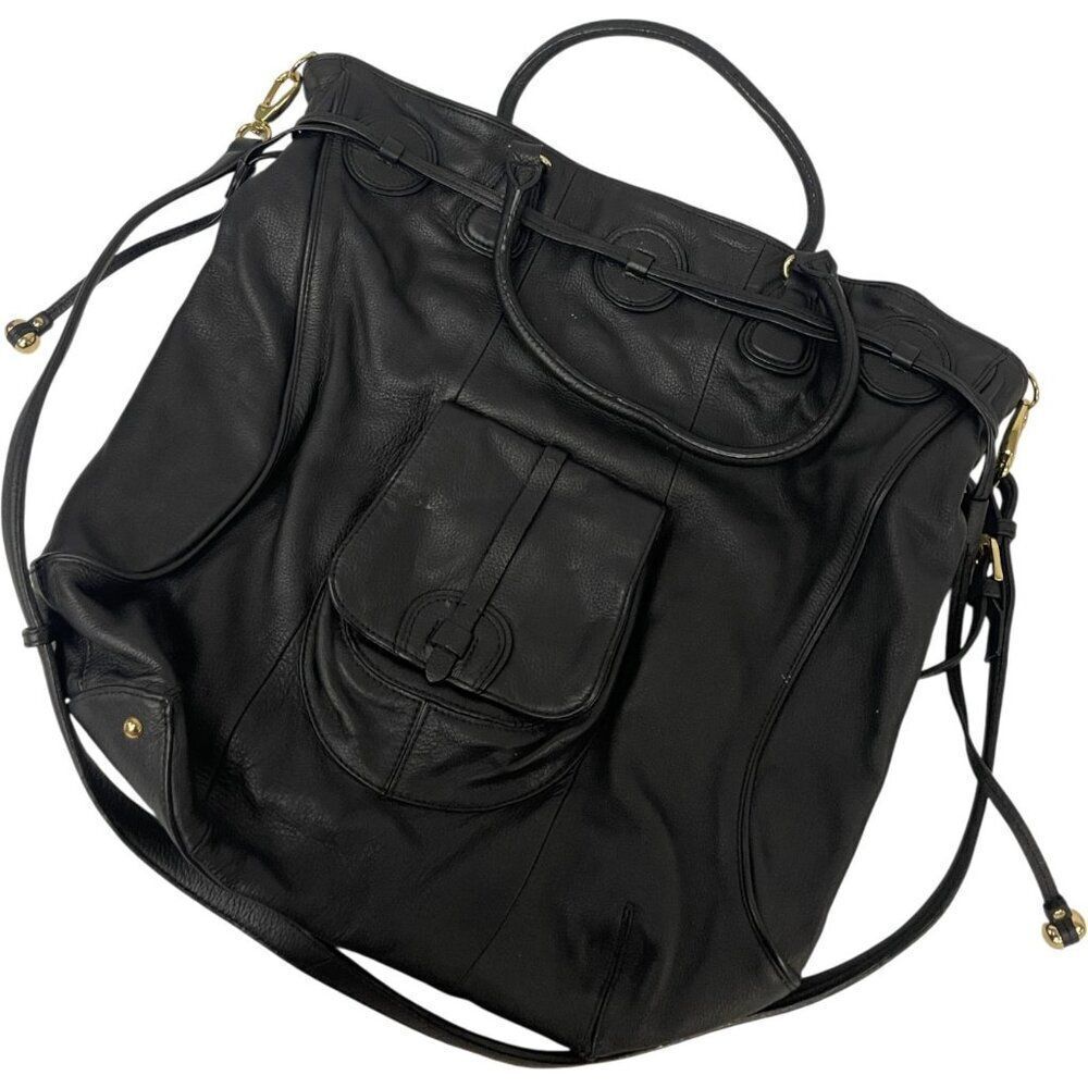 Izaac Mizrahi Womens Shoulder Tote Bag Black Leather Crossbody Purse Tote